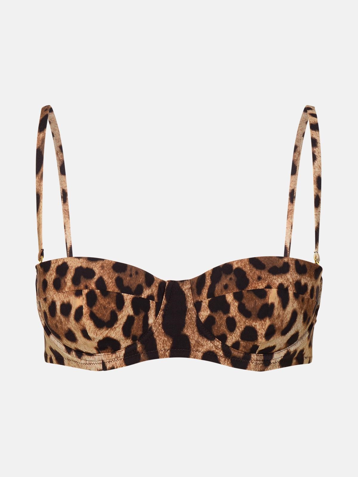 Dolce & Gabbana Leopard-print Satin Balconette Bra With Lace In Brown