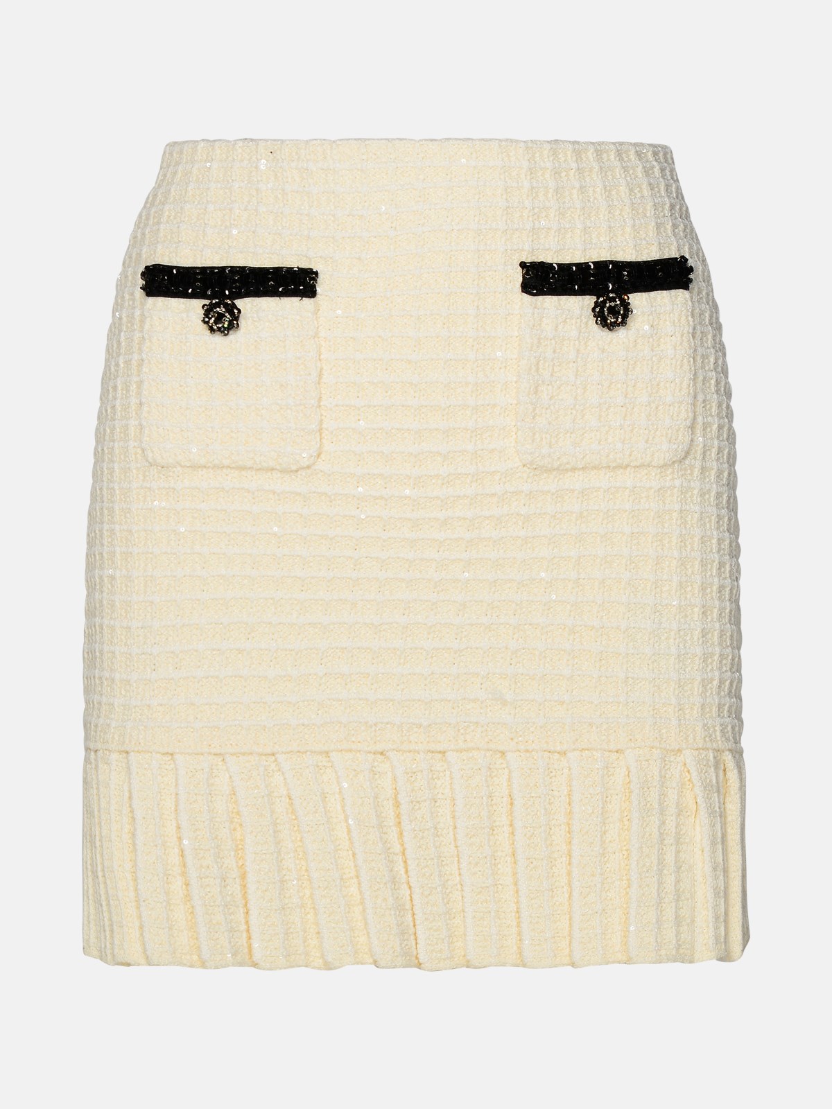 Shop Self-portrait Ivory Cotton Blend Skirt In Cream