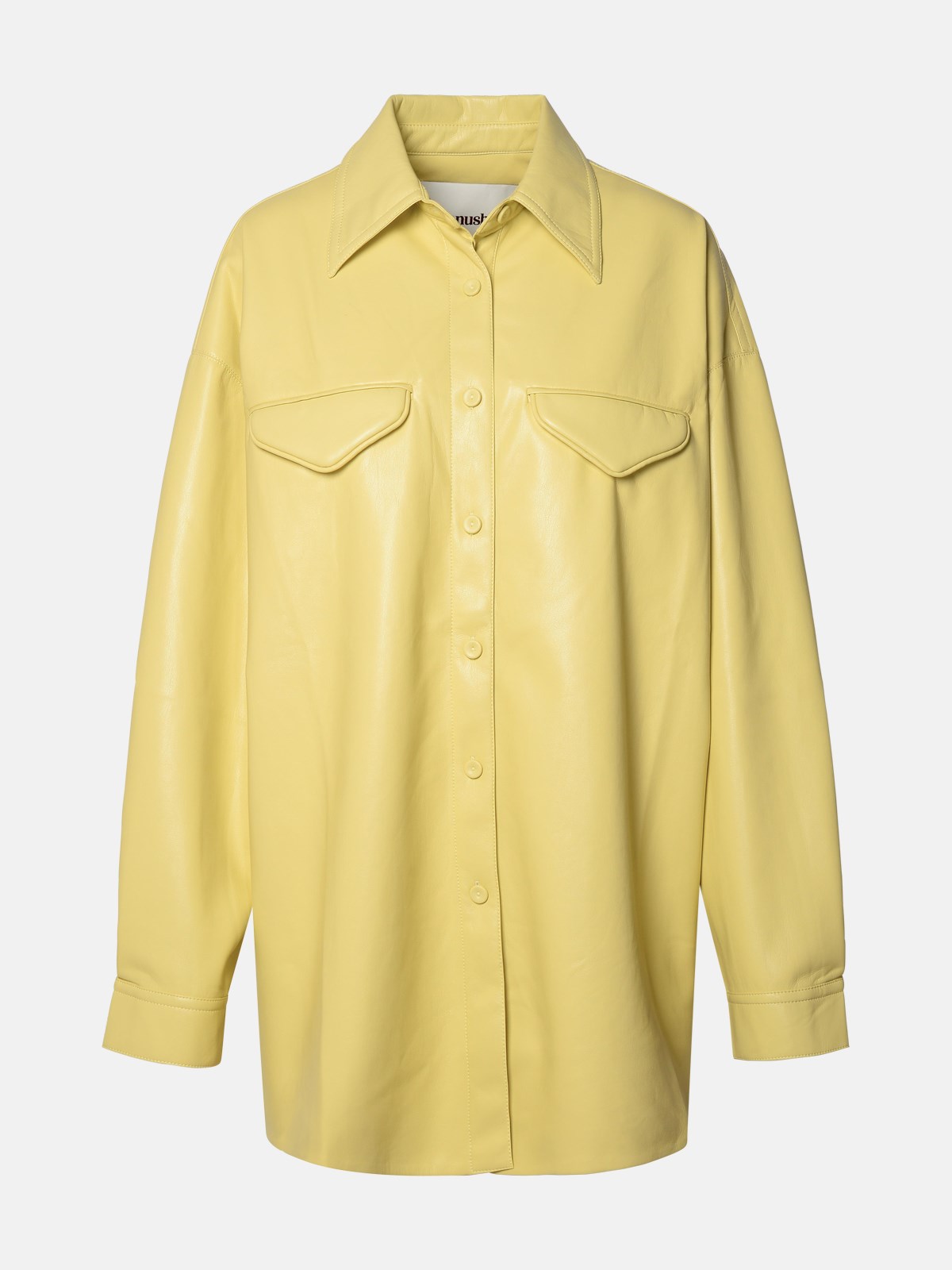 Shop Nanushka 'kaysa' Lime Polyurethane Shirt In Yellow