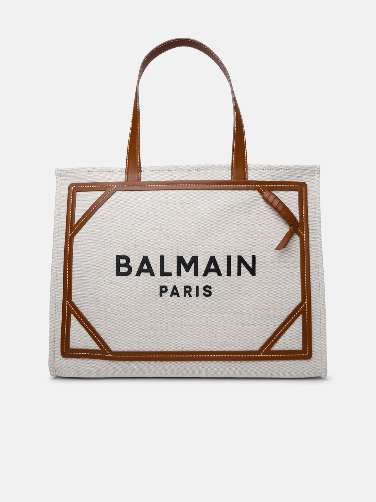Balmain 'b-army 42' Brown Leather And Fabric Bag In Beige