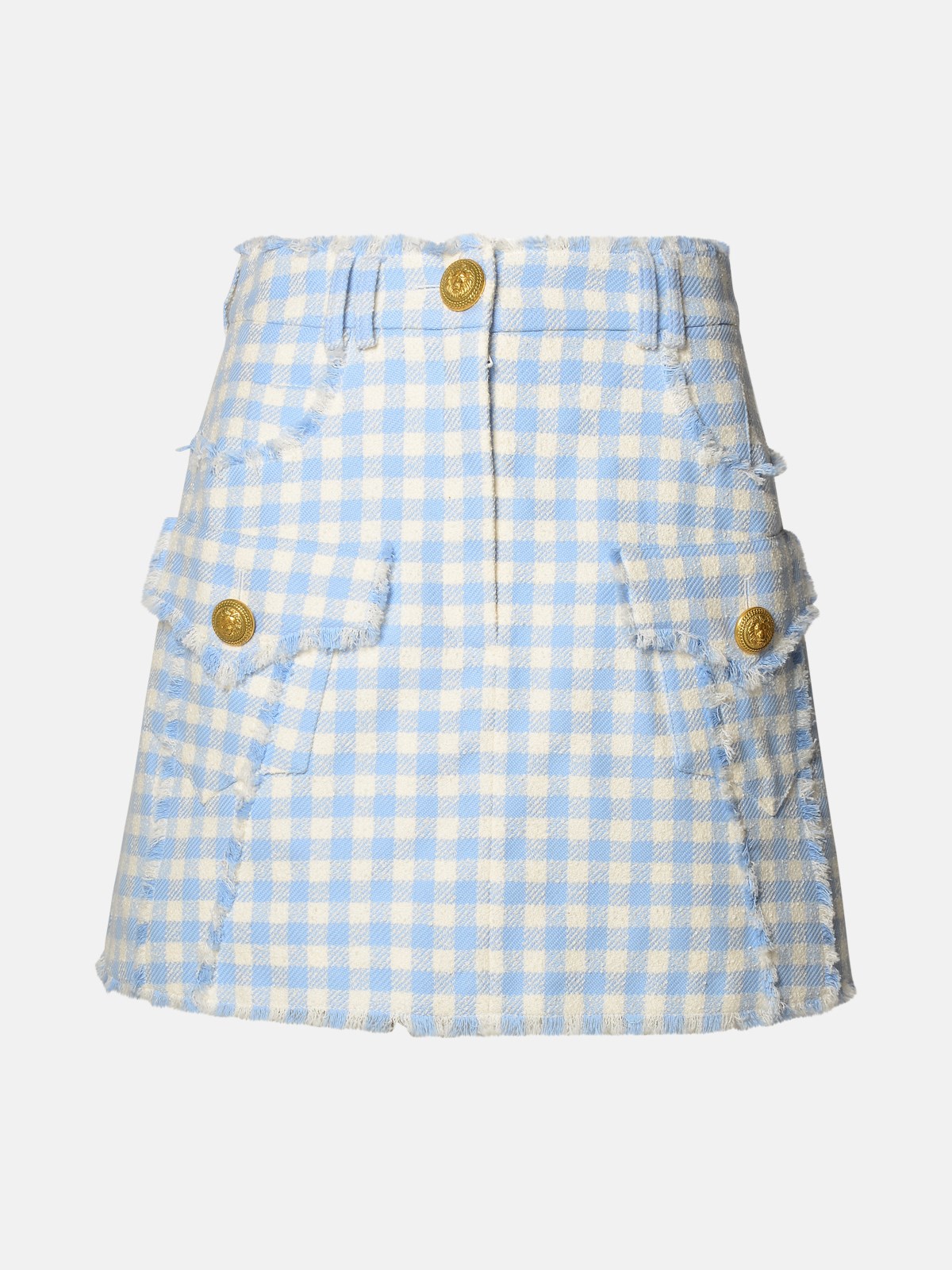 Balmain Two-tone Cotton Skirt In Light Blue