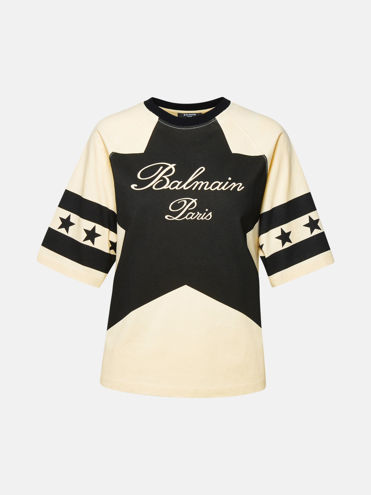 Balmain 'stars' Beige Cotton T-shirt In Cream