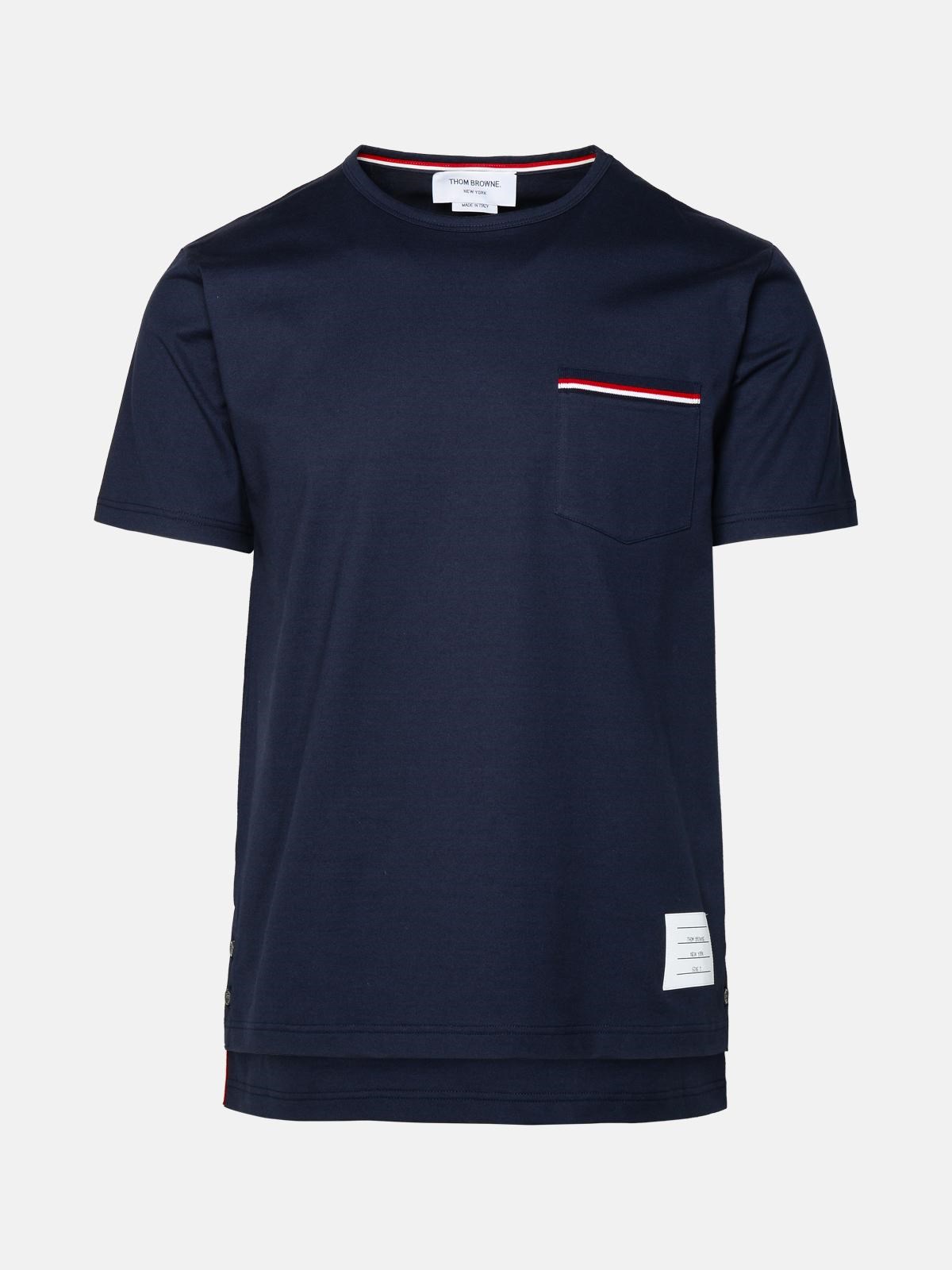 Thom Browne Jersey Cotton Short Sleeve Pocket Tee In Navy