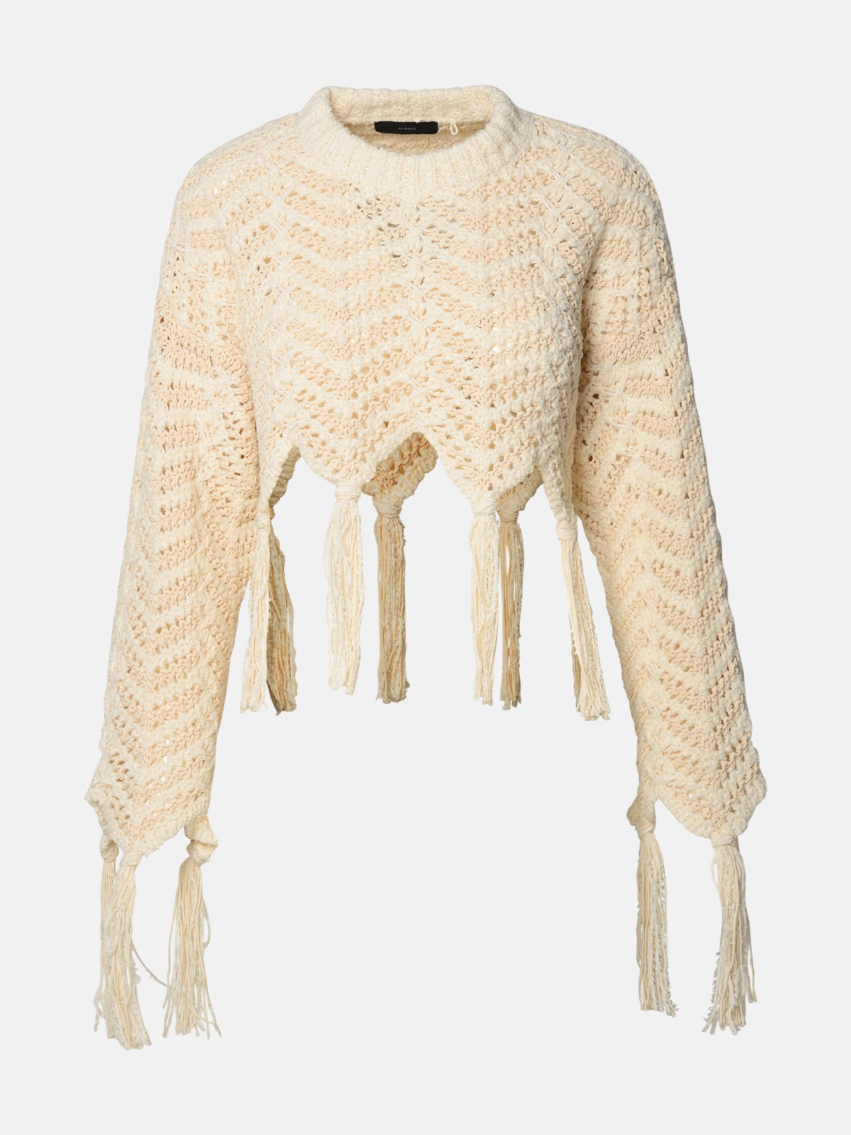 Shop Alanui Linen Blend Cropped Sweater In Cream