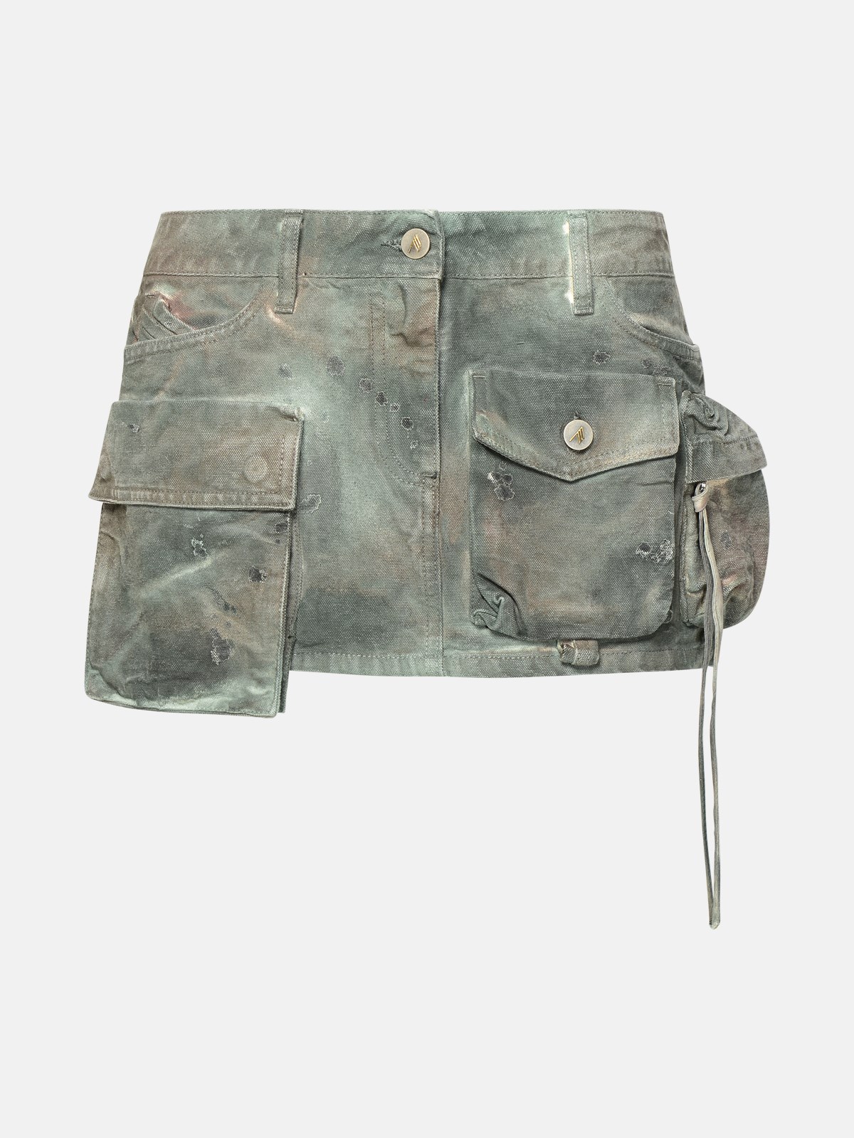 Shop Attico 'fay' Mini Skirt In Green Camouflage Denim