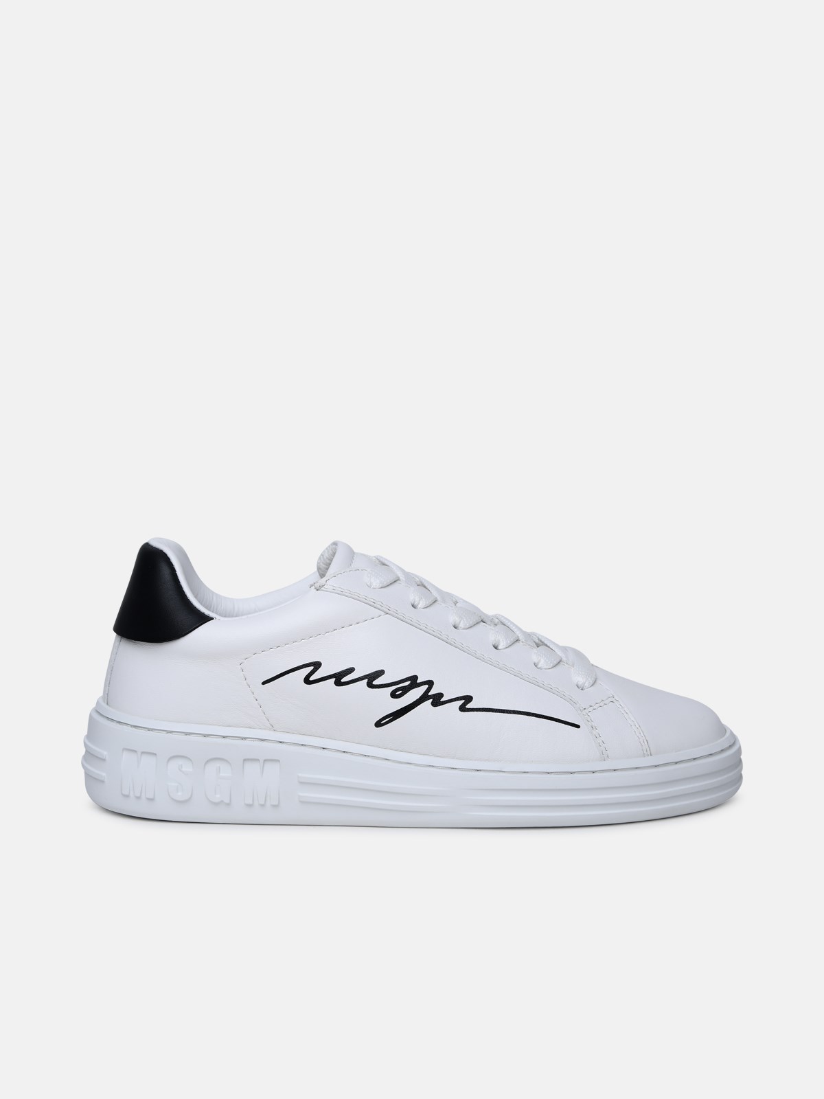 Shop Msgm White Leather Sneakers