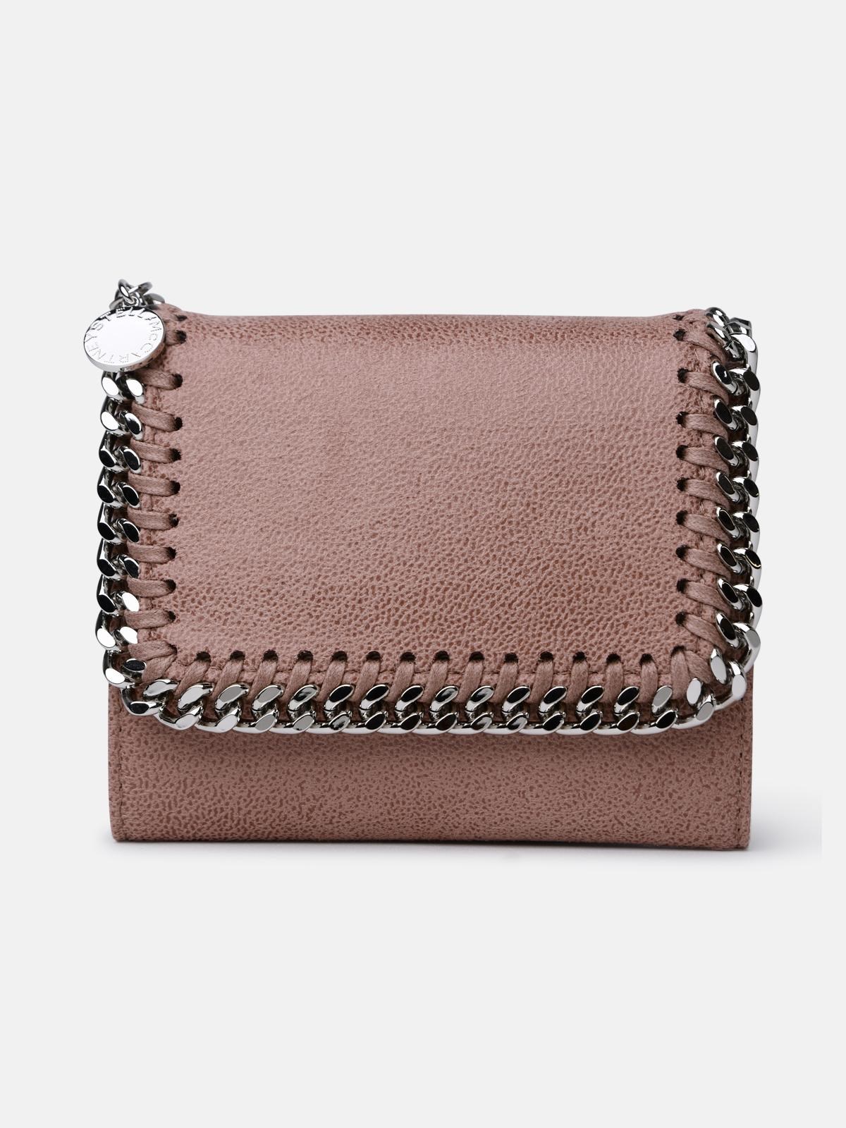 Stella Mccartney Kids' Small 'falabella' Pink Recycled Polyester Wallet In Brown