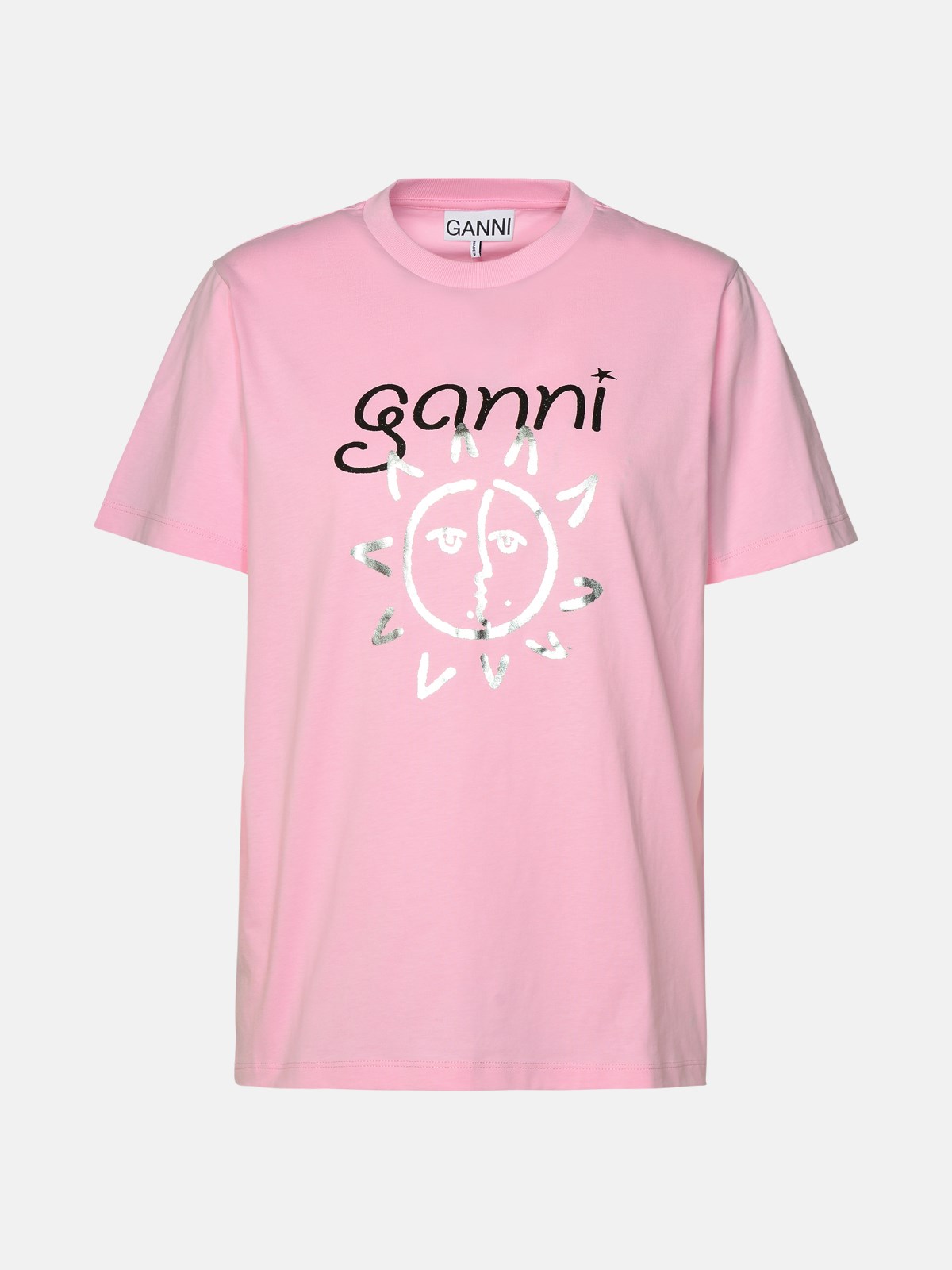 Shop Ganni Pink Cotton T-shirt
