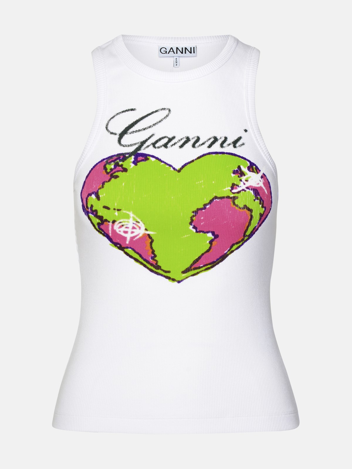 Ganni Canotta Graphic Heart In White