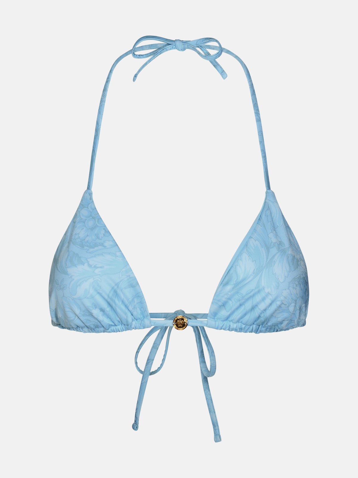 Versace 'barocco' Light Blue Polyester Blend Bikini Top