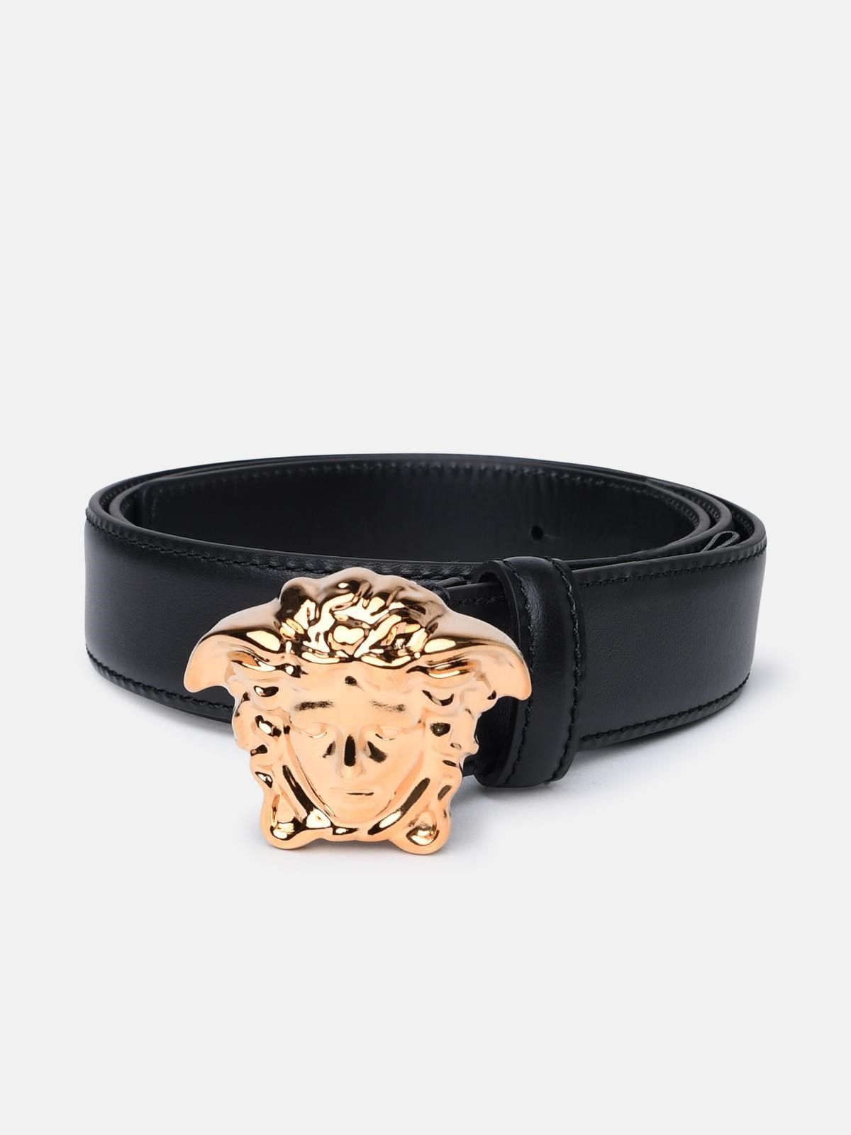 Versace Woman Black Leather Belt In Black