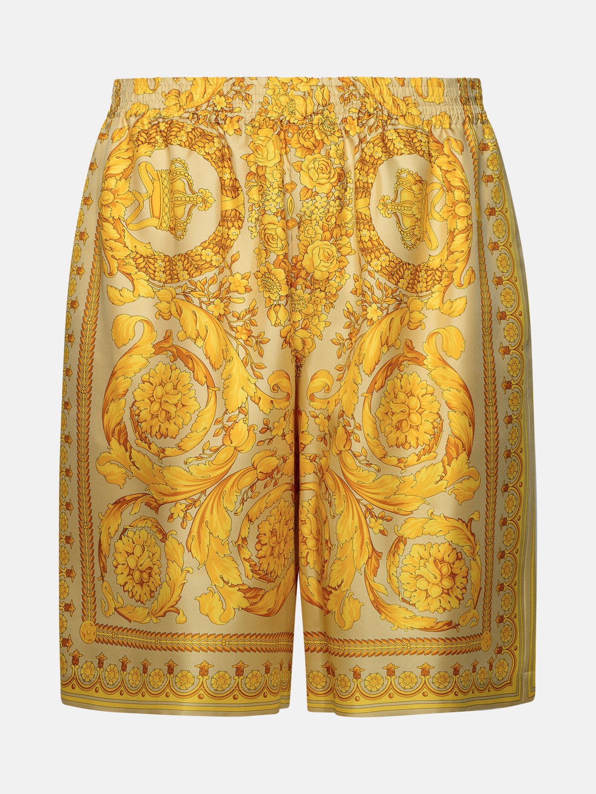 Versace 'barocco' Gold Silk Bermuda Shorts