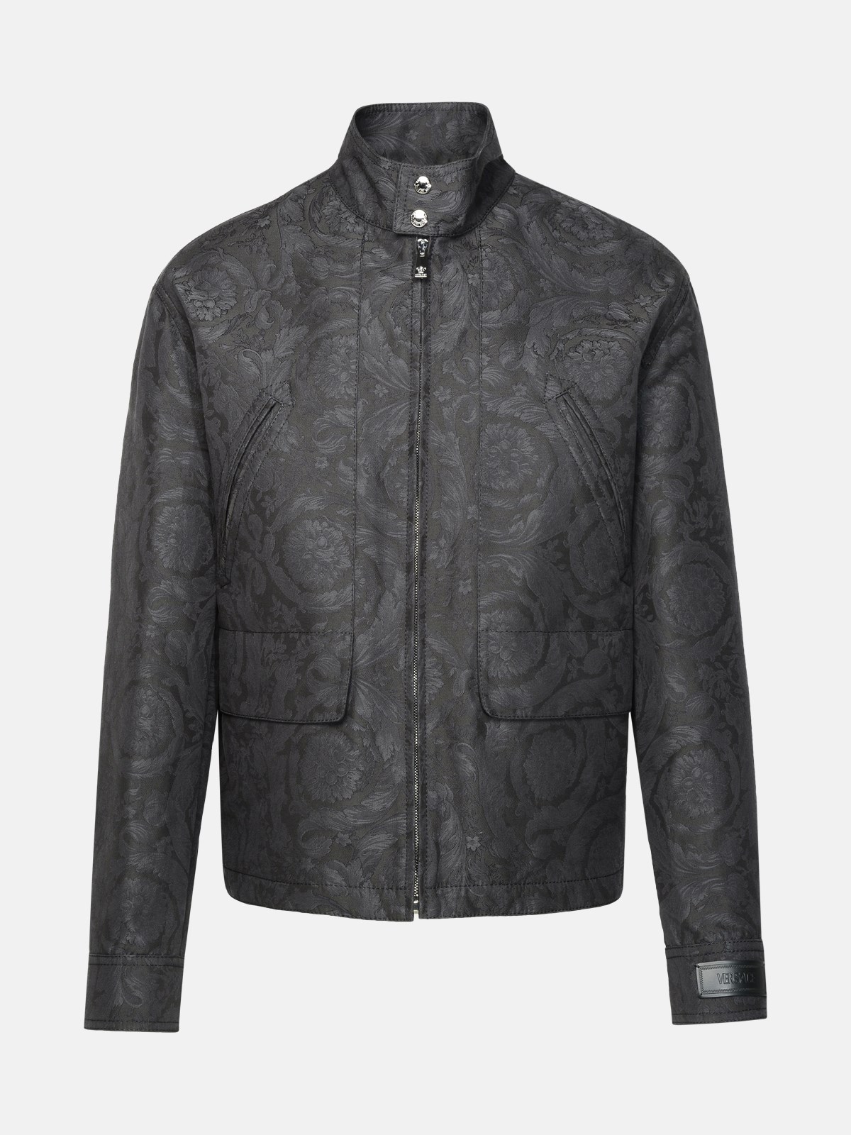 Versace 'barocco' Anthracite Cotton Jacket In Grey