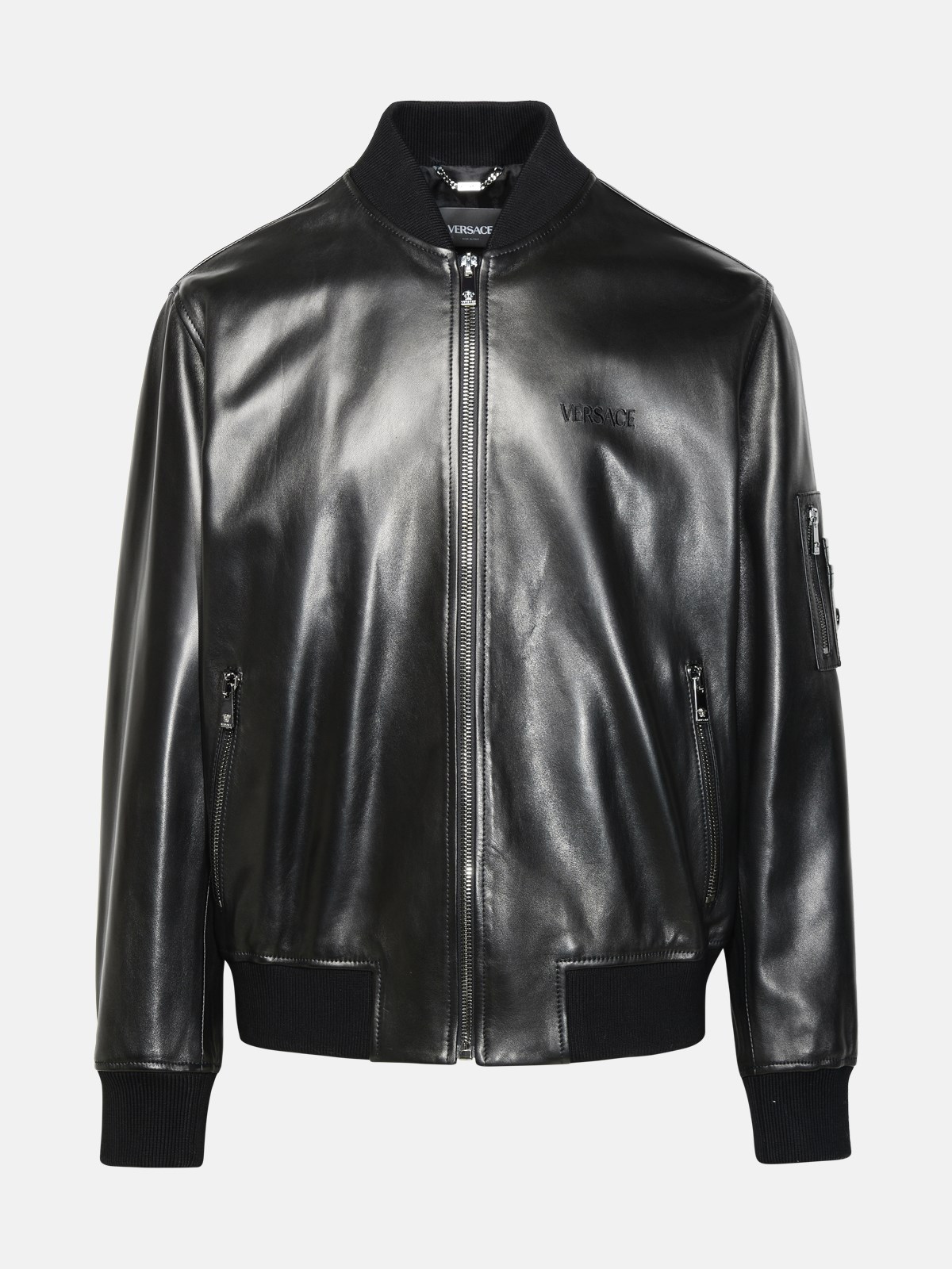 Versace Black Leather Bomber Jacket