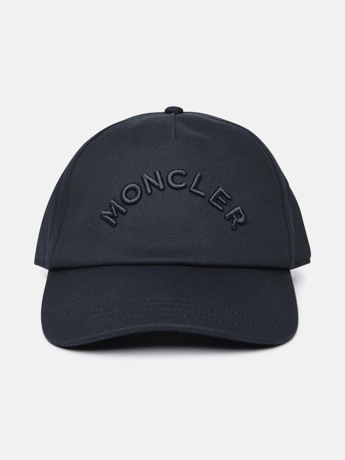 Moncler Black Cotton Hat In Blue