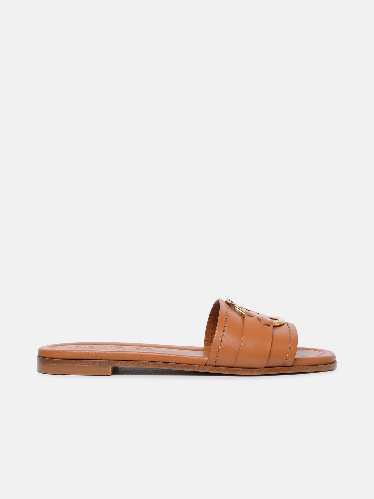 Moncler 'bell' Caramel Leather Slippers In Beige