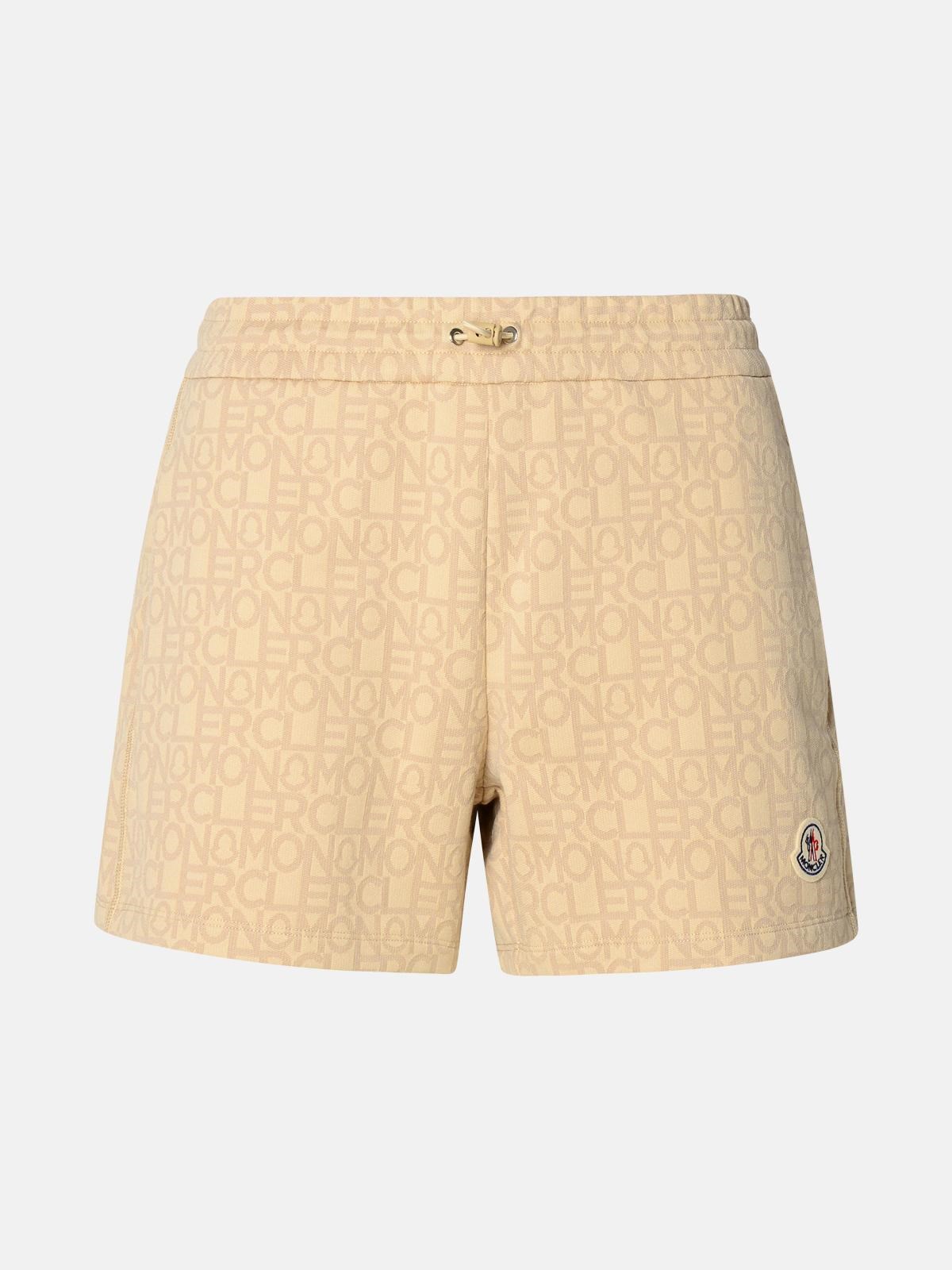 Moncler Beige Cotton Blend Shorts In Brown