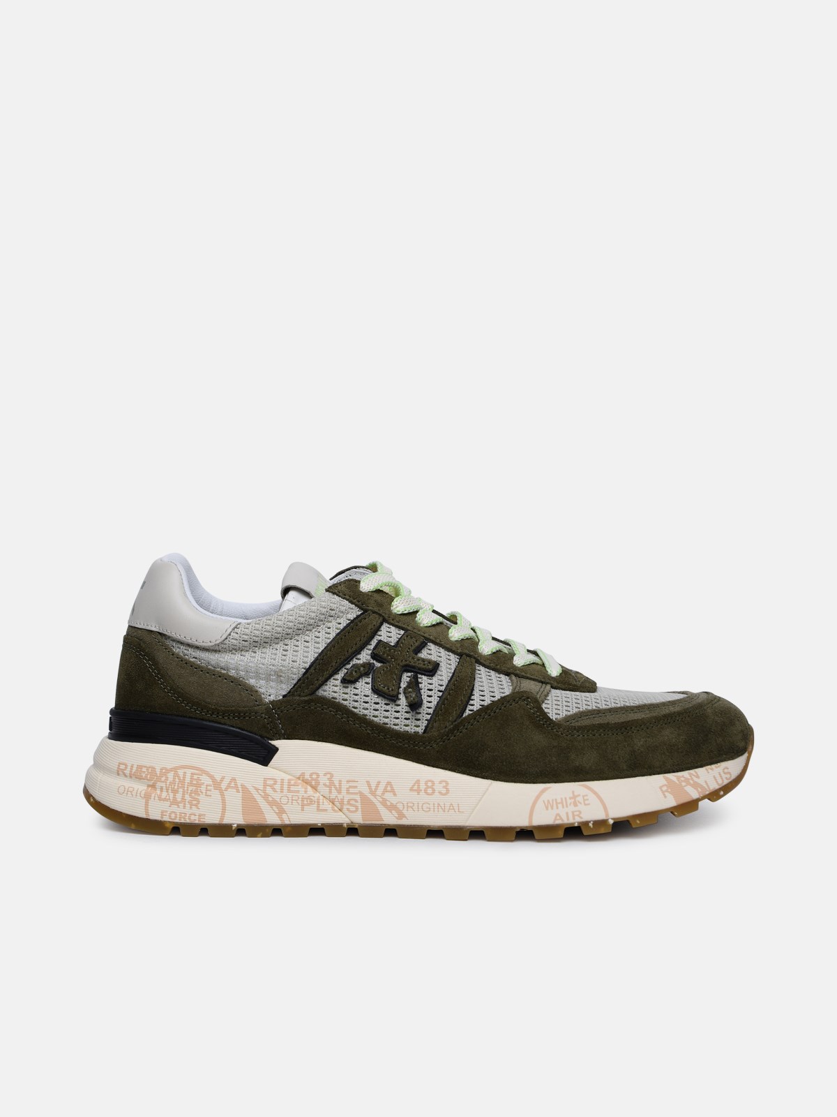 Shop Premiata 'landeck' Sneakers In Leather And Green Fabric