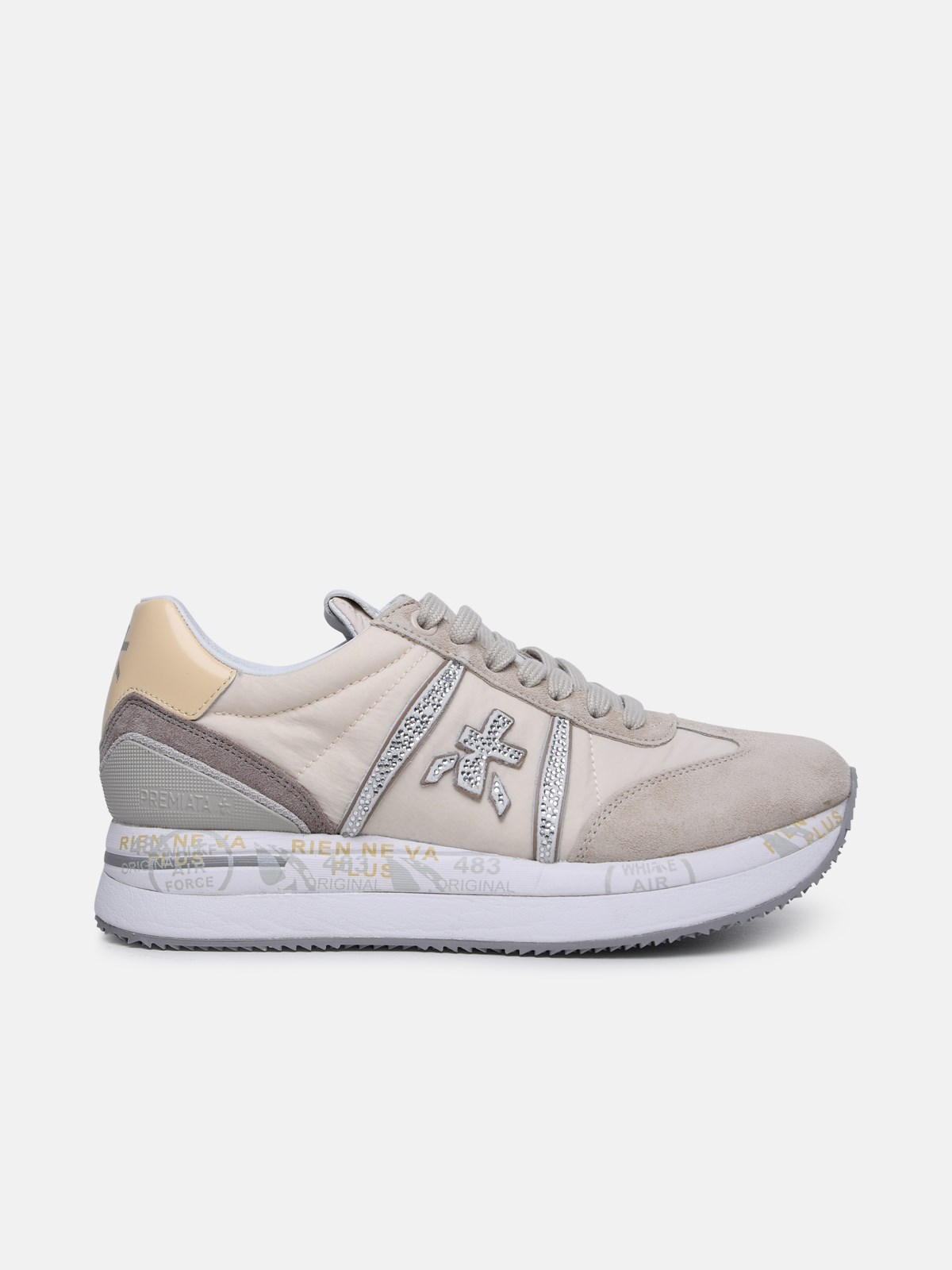 Premiata 'conny' Beige Leather And Nylon Sneakers