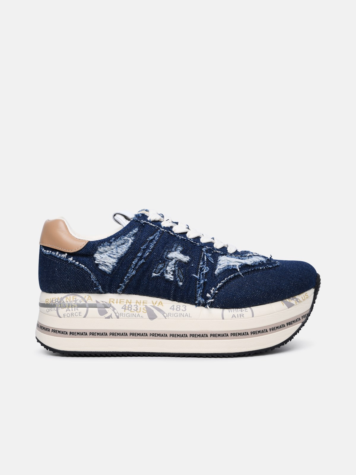 Shop Premiata 'beth' Blue Denim Sneakers