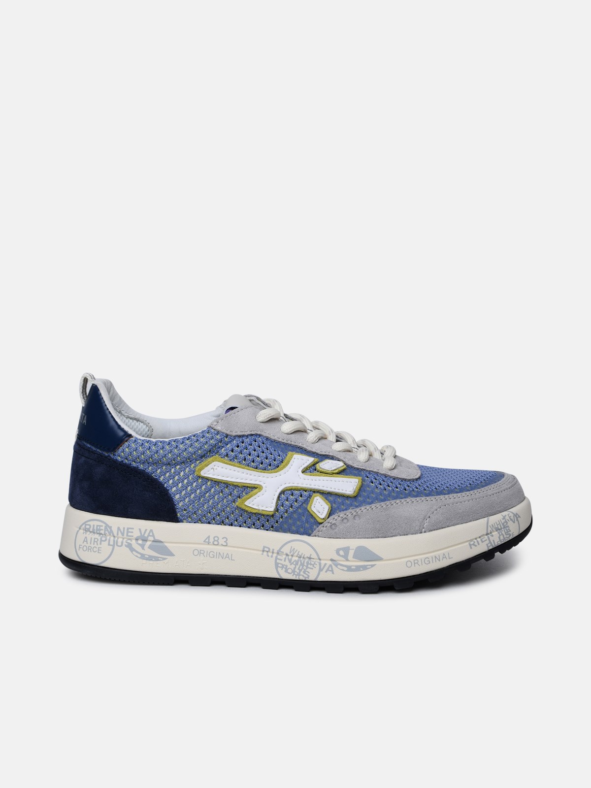 Premiata 'nous' Blue Leather And Fabric Sneakers In Light Blue