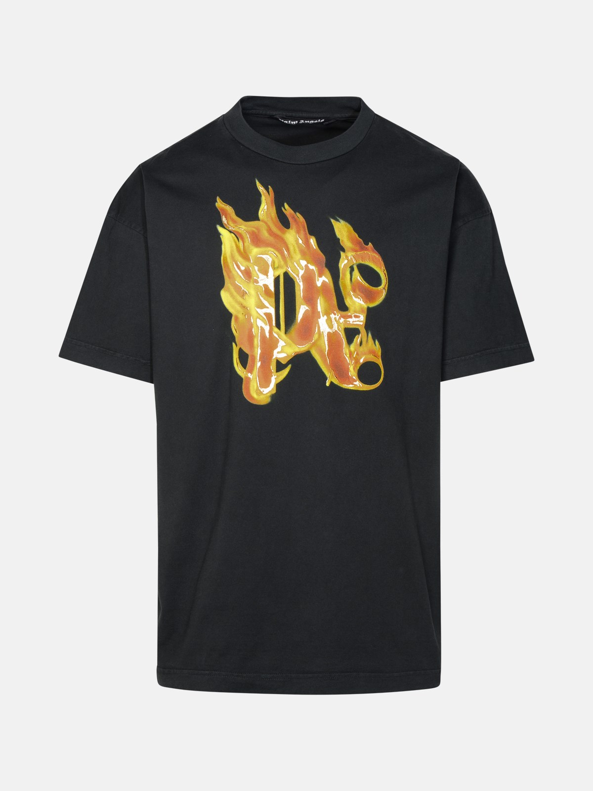 Palm Angels Kids' 'burning Monogram' Black Cotton T-shirt