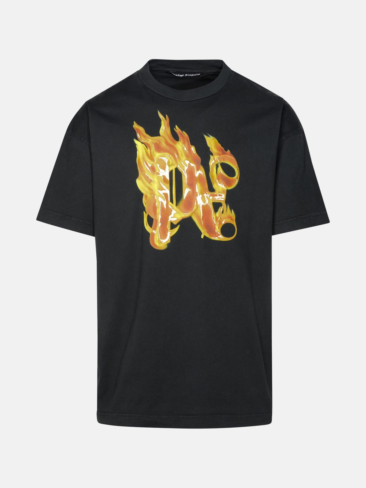 Palm Angels Burning Monogram Embellished Logo-print Cotton-jersey T-shirt In Gray