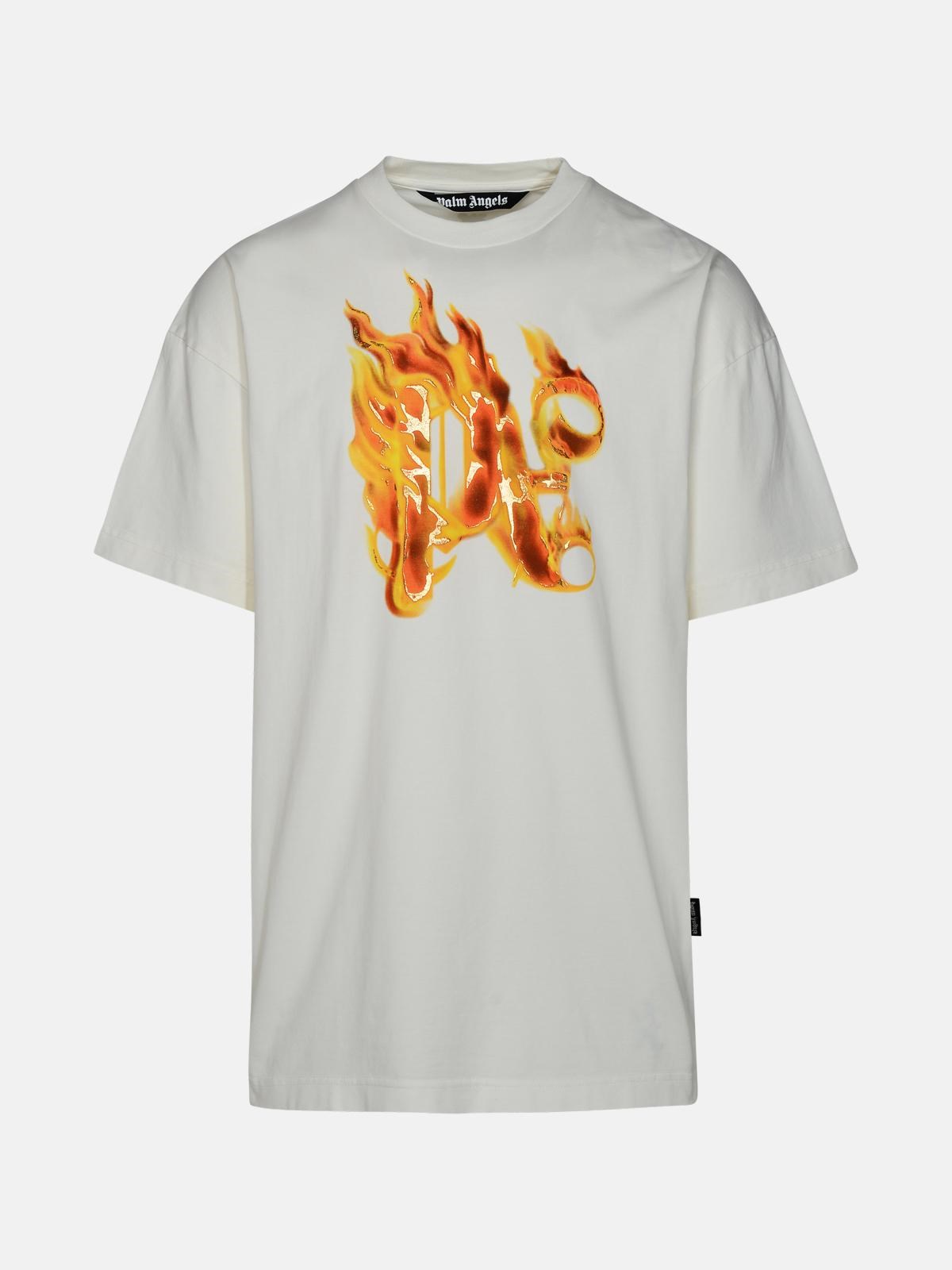 Palm Angels Burning Monogram White Cotton T-shirt In White