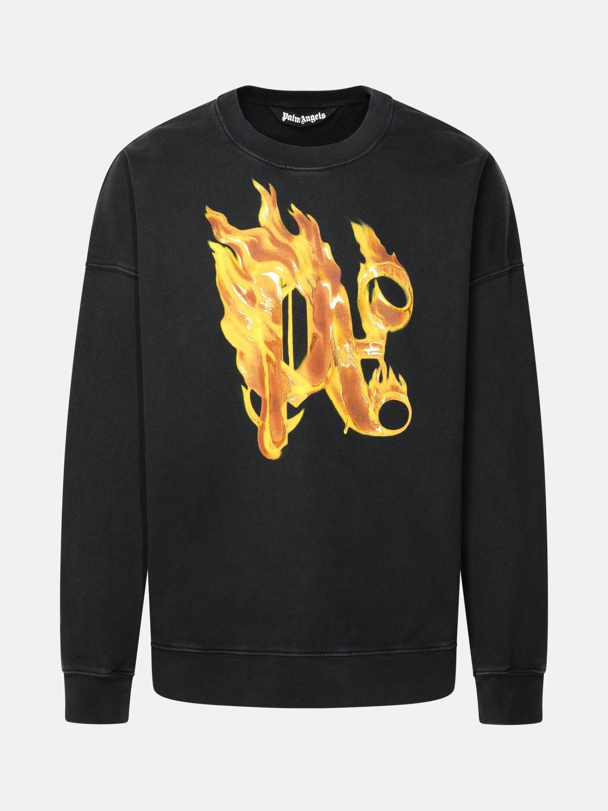 Palm Angels 'burning' Black Cotton Sweatshirt In Black