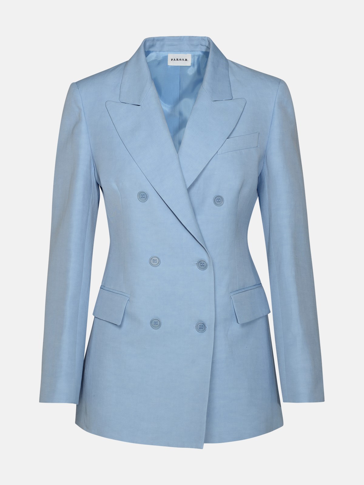 P.a.r.o.s.h. 'raisa' Double-breasted Jacket In Light Blue Linen Blend