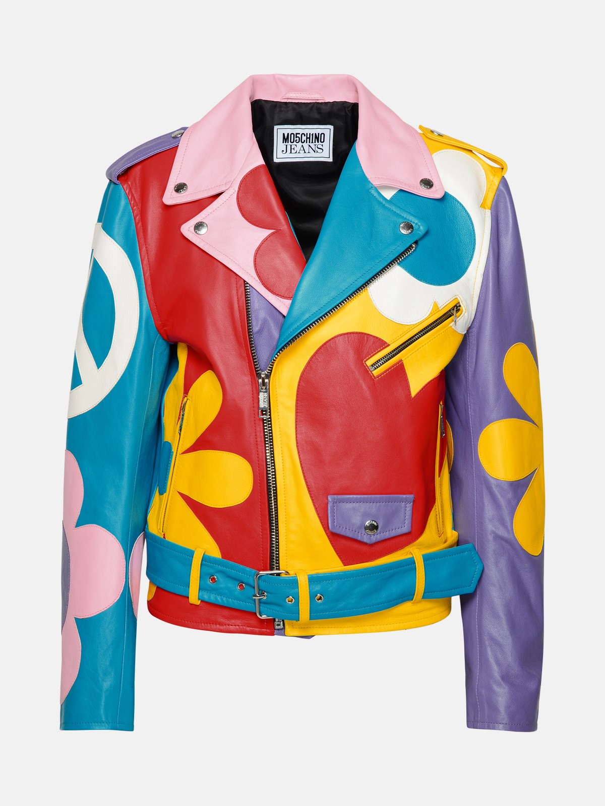 Moschino Jeans Multicolor Sheepskin Biker Jacket