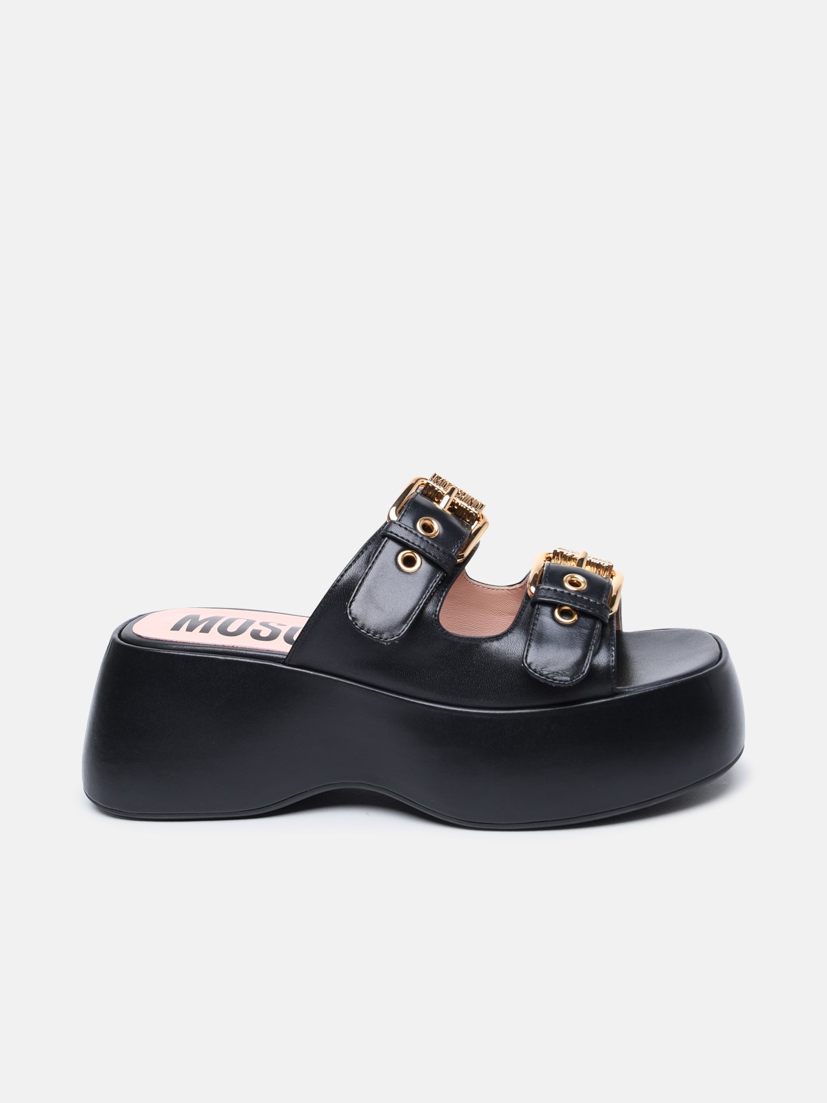 Moschino Black Leather Slippers