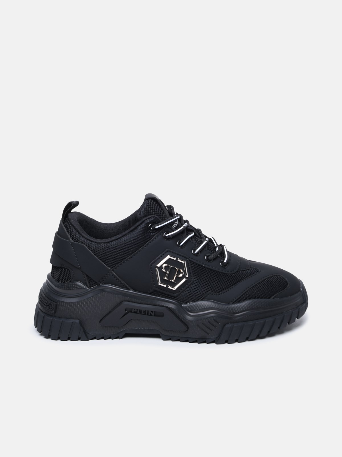 Shop Philipp Plein White Fabric Sneakers In Black