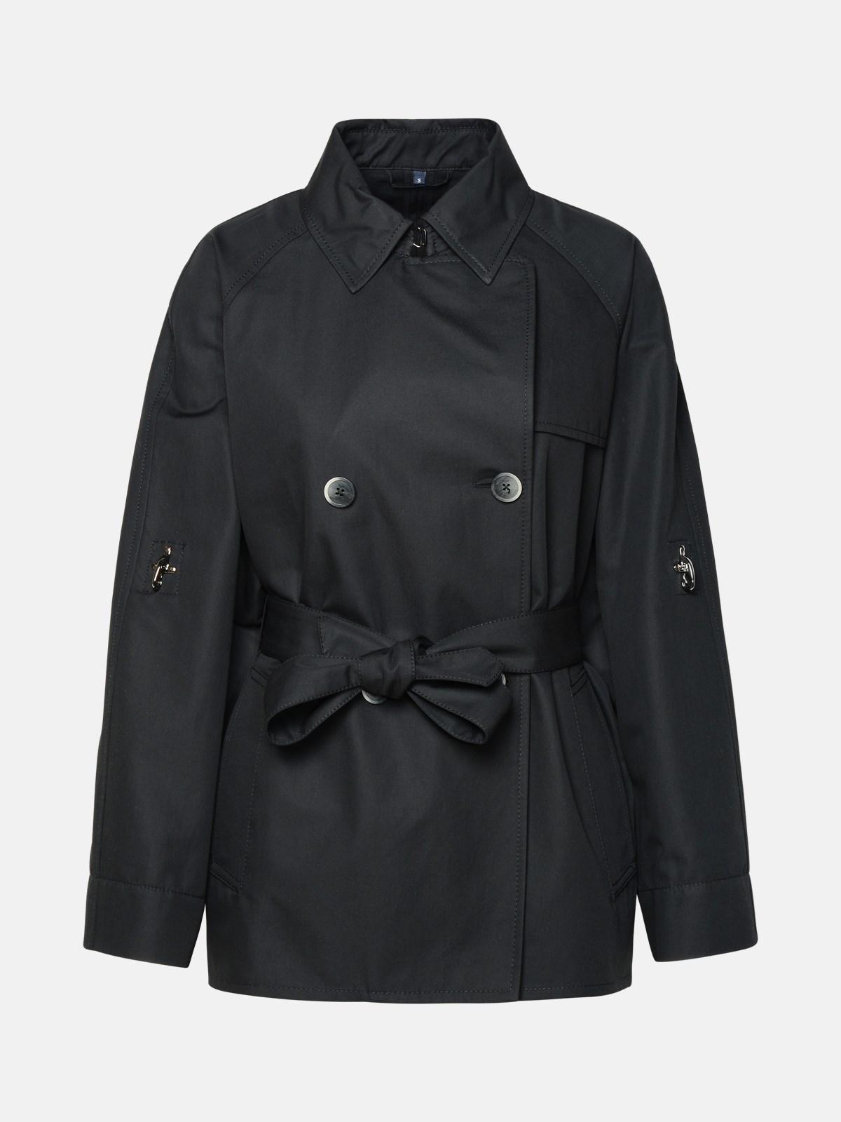 Fay Double-breasted Short Black Cotton Trench Coat