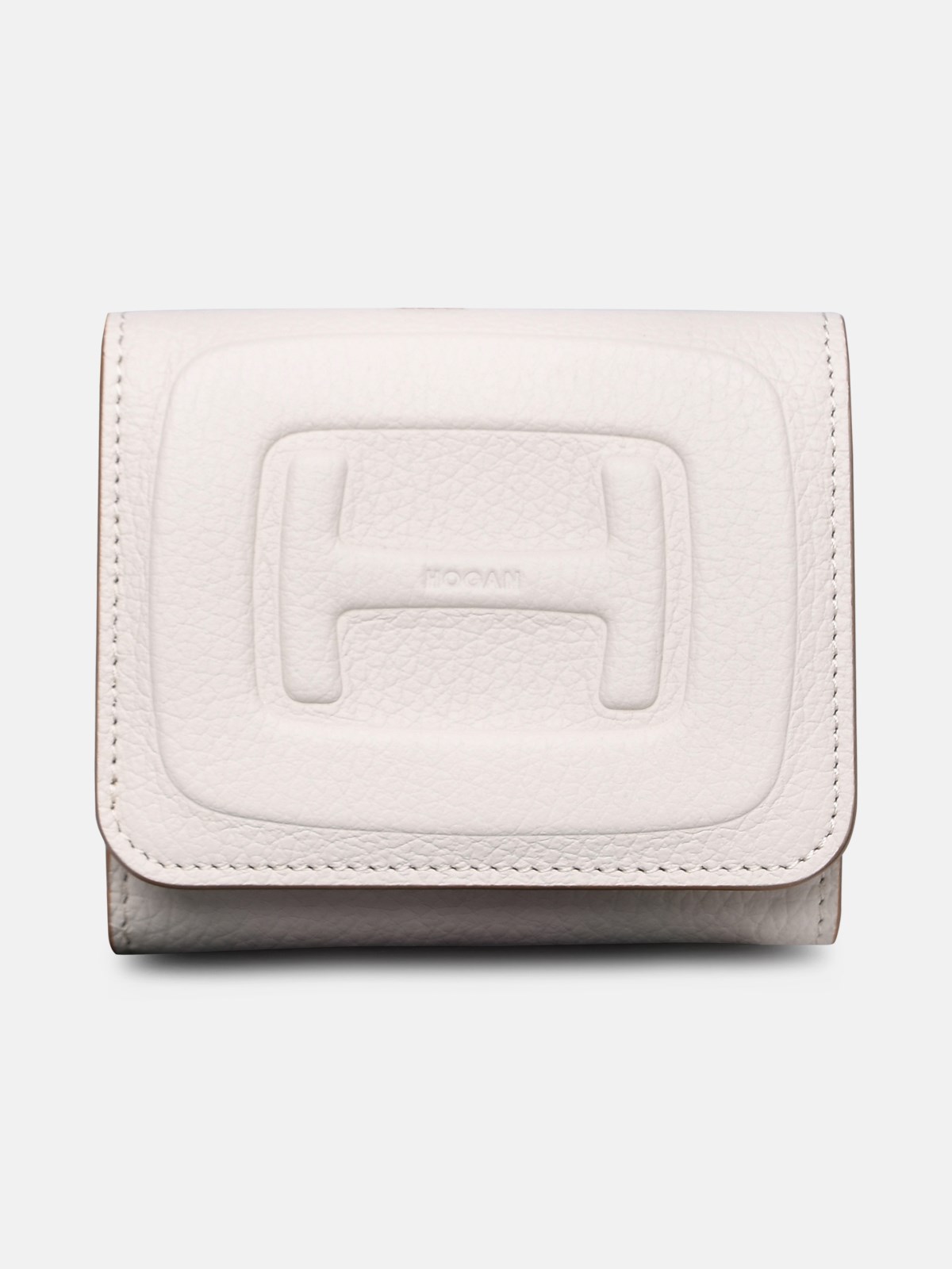 Shop Hogan Ivory Hammered Leather Wallet In Cream