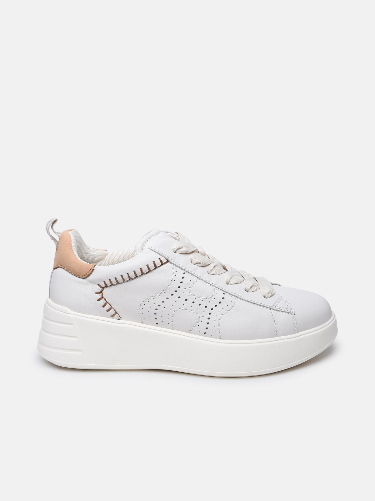 Hogan White Leather Sneakers In Beige