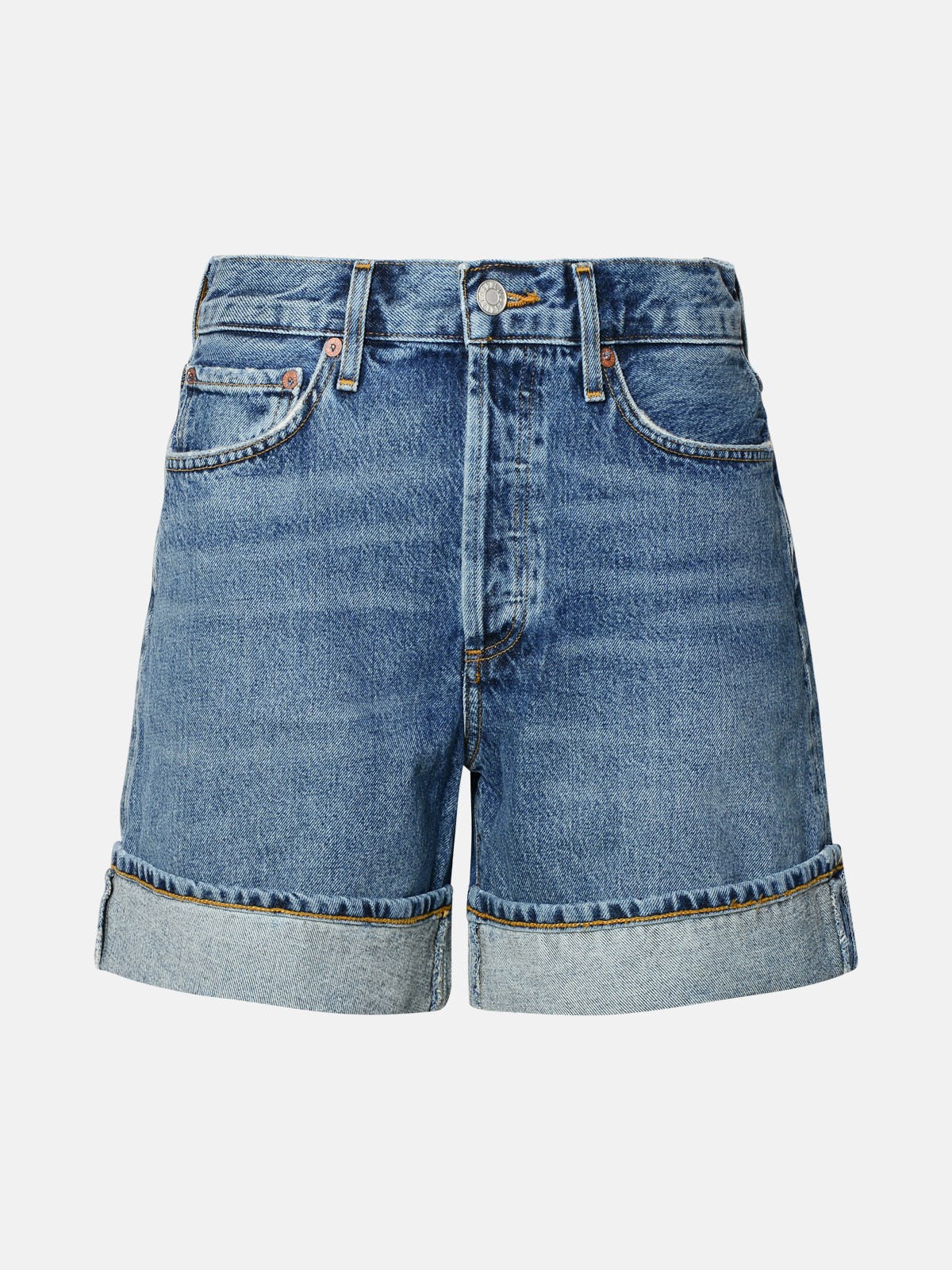 Shop Agolde 'dame' Blue Recycled Cotton Shorts