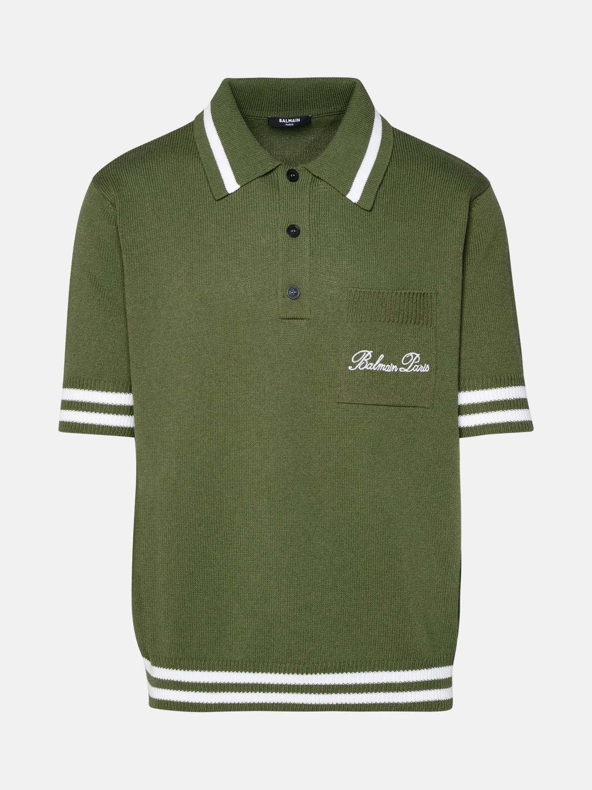 Shop Balmain Polo Shirt In Green Cotton Blend
