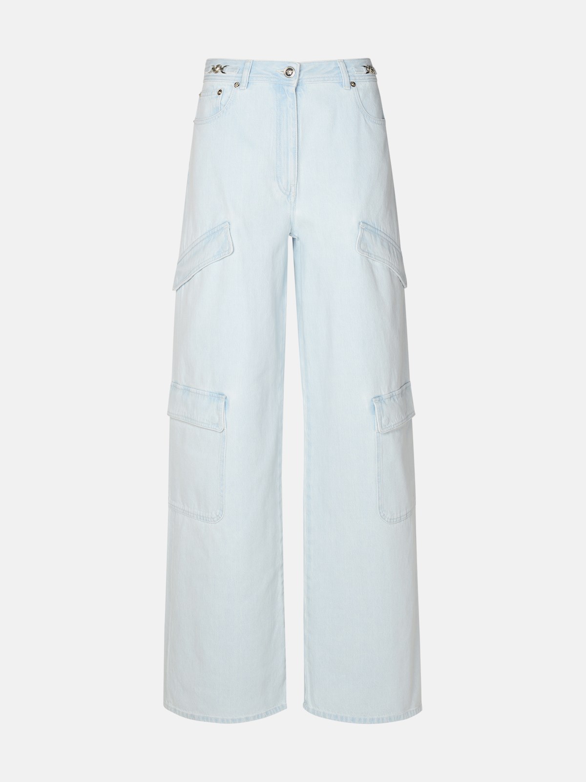 Shop Versace Light Blue Cotton Cargo Jeans
