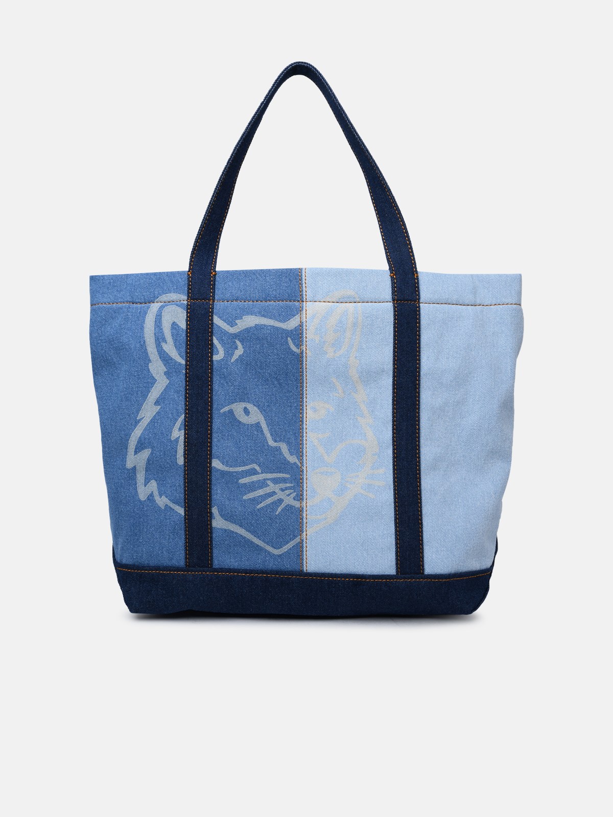 Shop Maison Kitsuné 'tote' Light Blue Cotton Midi Bag
