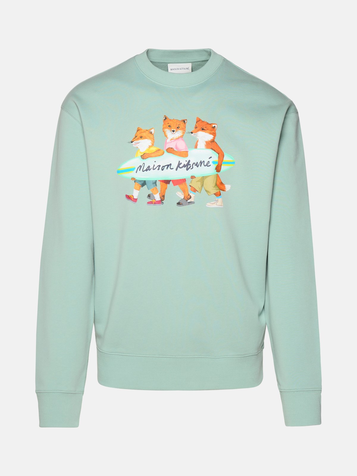 Shop Maison Kitsuné Surfing Foxes' Pastel Turquoise Cotton Sweatshirt In Light Blue