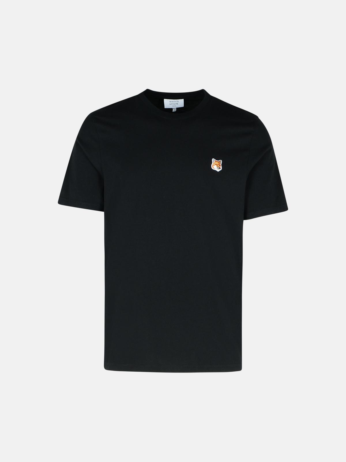 Maison Kitsuné 'fox Head' Black Cotton T-shirt In Black