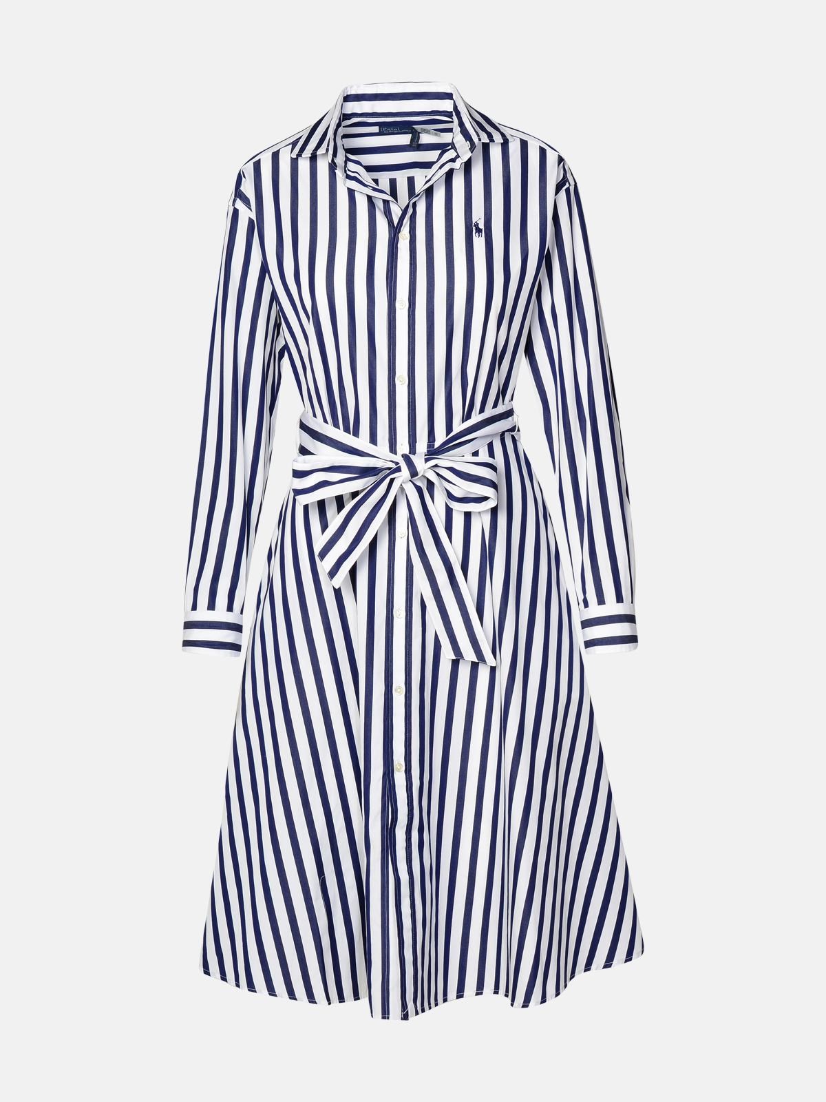 Polo Ralph Lauren Embroidered Poplin Shirt Dress With Belted Waist In Navy