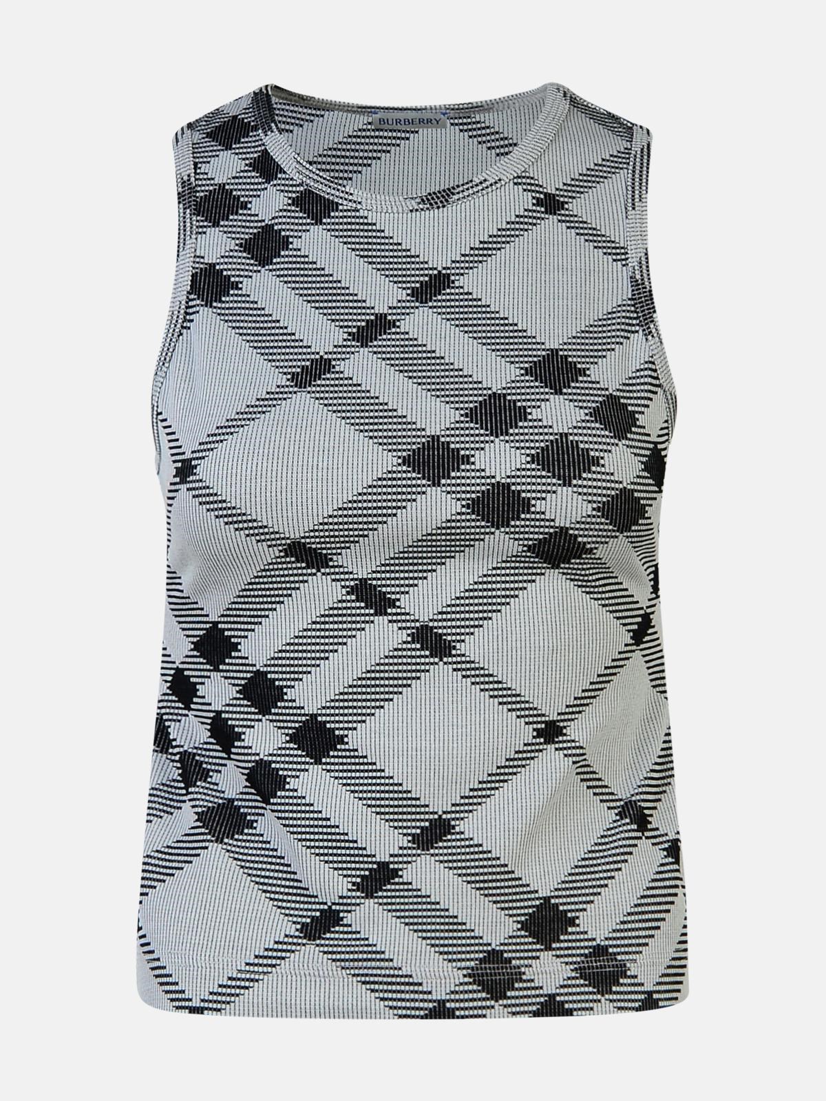 Burberry 'check' Cotton Blend Tank Top In Gray