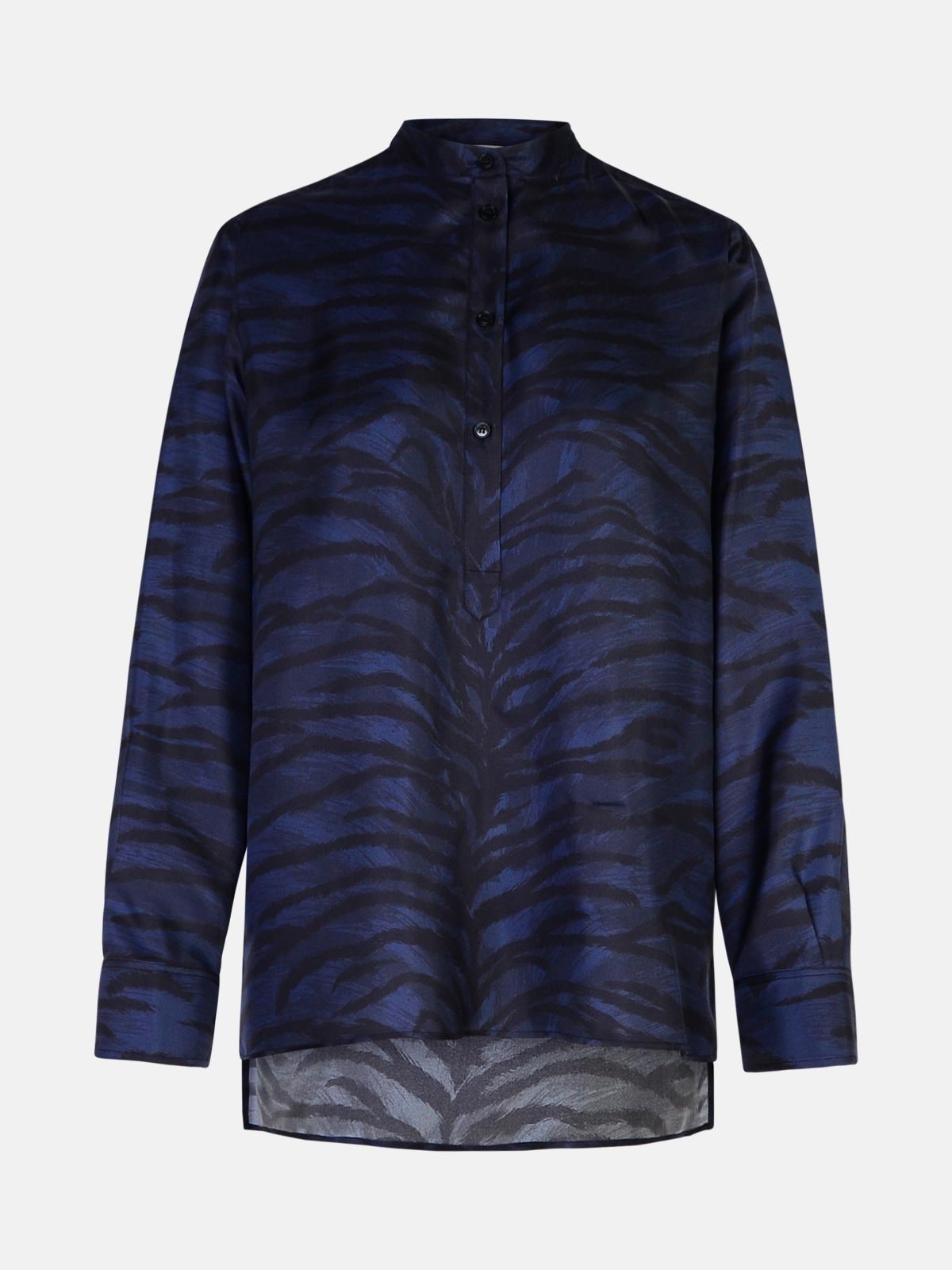 Stella Mccartney '' Tiger Print Blue And Black Silk Shirt