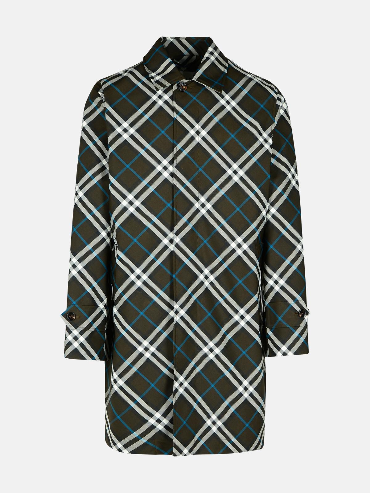 Shop Burberry 'check' Green Polyester Trench Coat