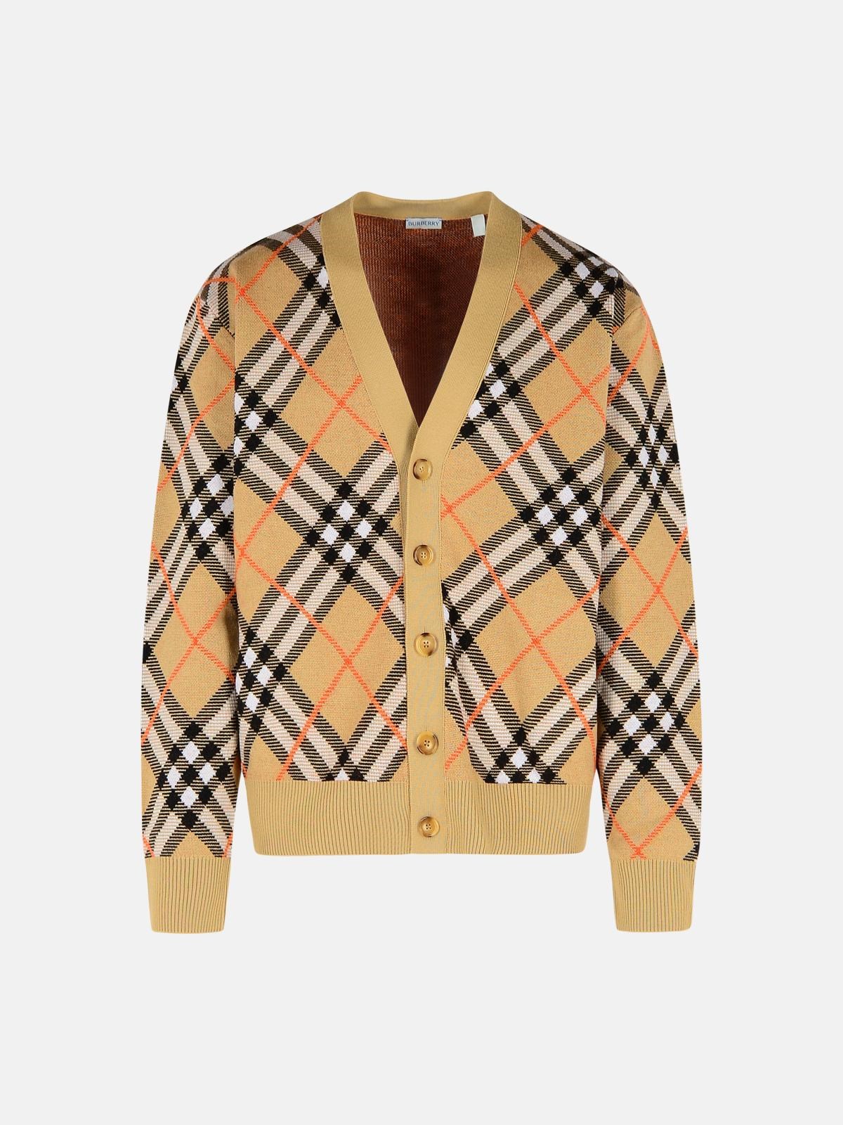 BURBERRY 'Check' Beige Wool Cardigan　BURBERRY チェック ベージュ ウール カーディガン BURBERRY
