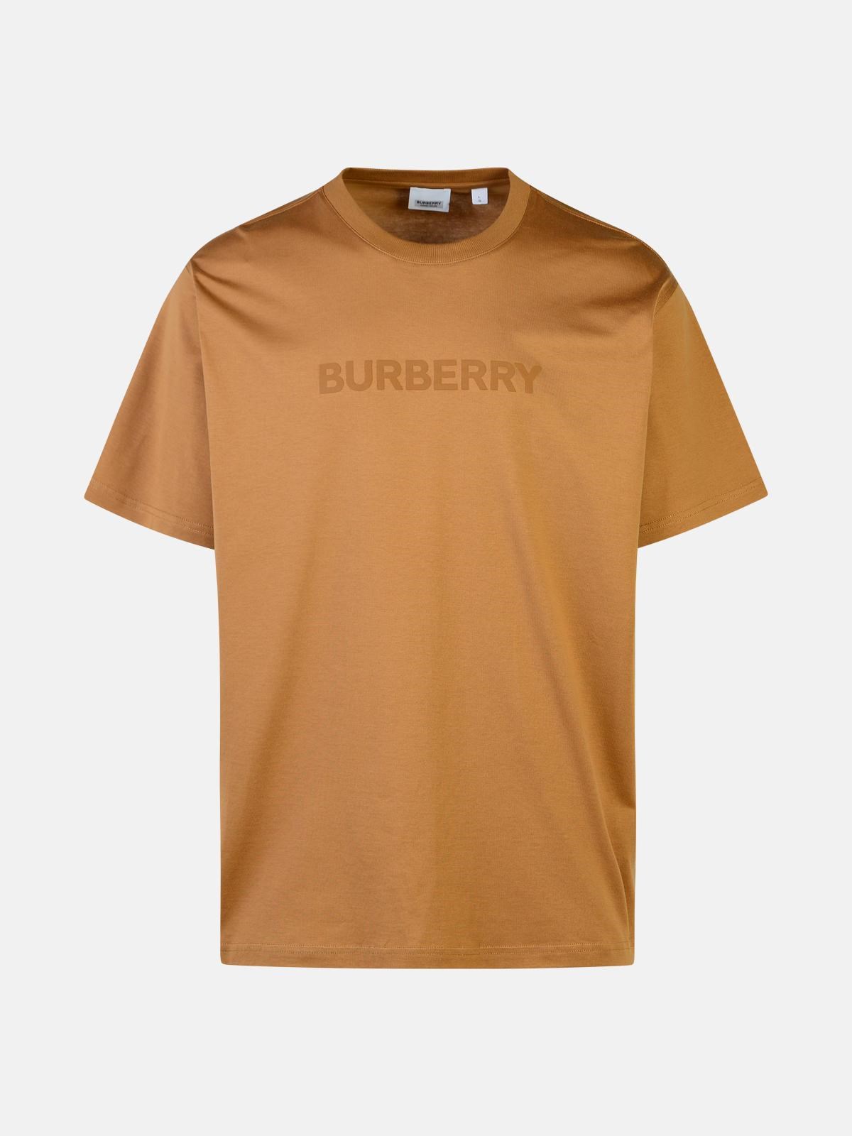 Shop Burberry 'harriston' Beige Cotton T-shirt