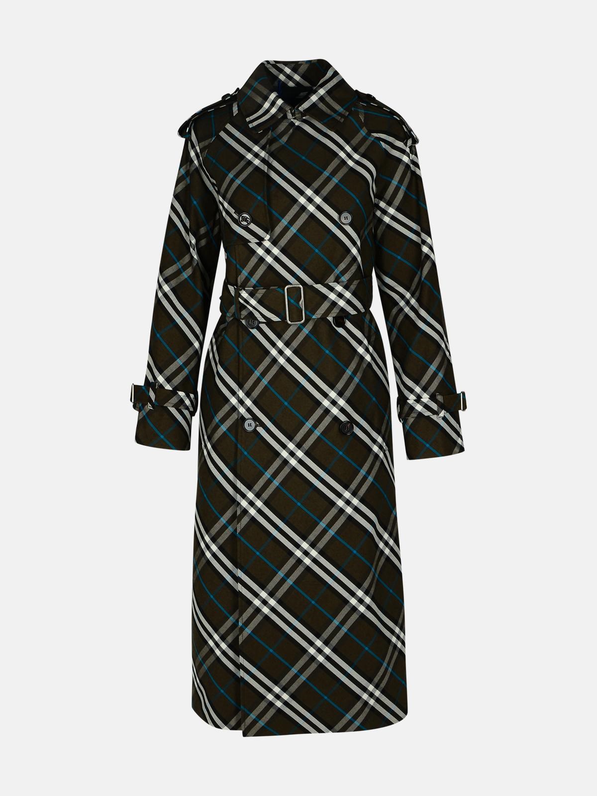 BURBERRY 'CHECK' GREEN POLYESTER TRENCH COAT 