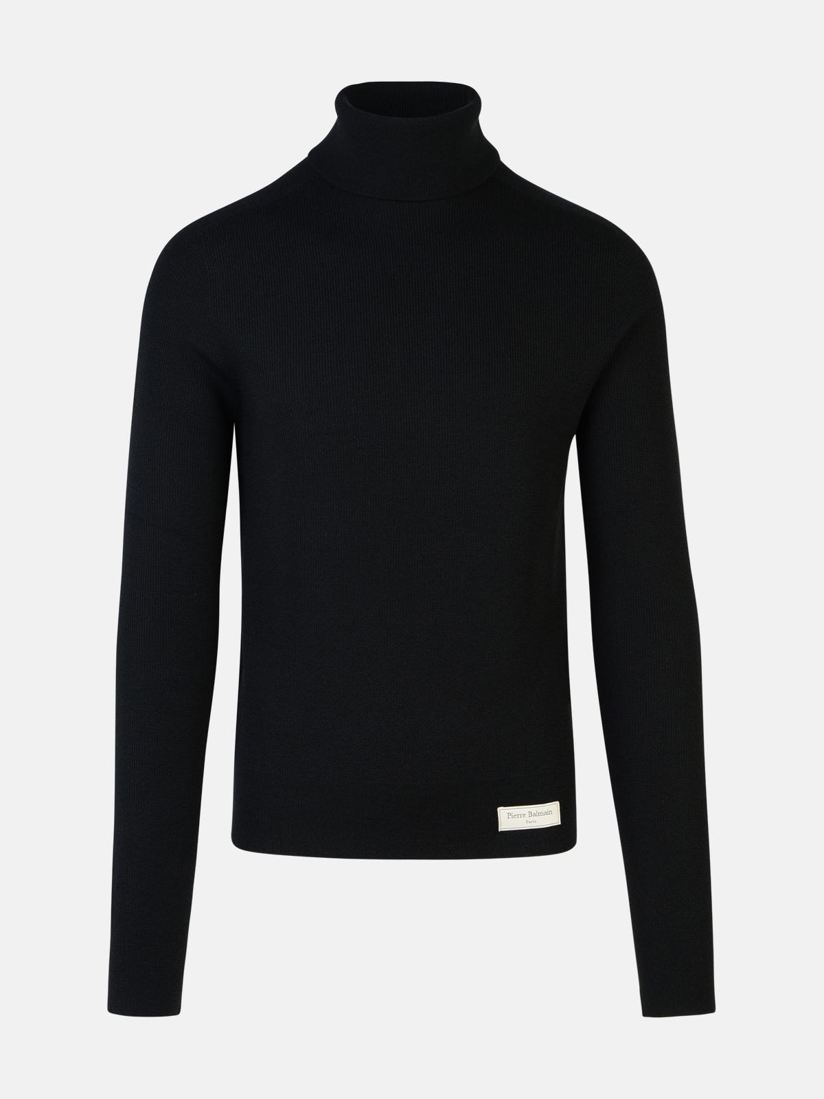 Shop Balmain Black Wool Turtleneck Sweater